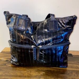 Lee Sands Vintage Eel Skin Womens Black Shoulder Purse Bag